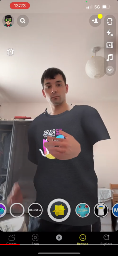 Screenshot of apparel AR try on lens with incorrect in-painting