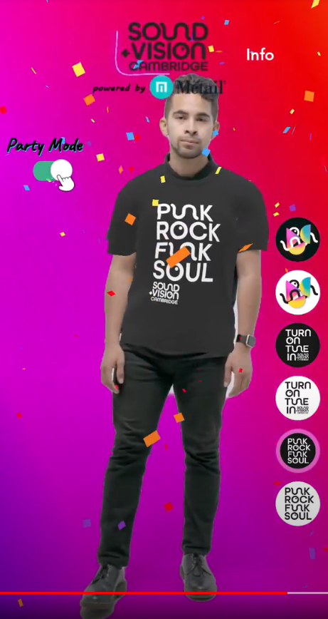 Screenshot of apparel AR try on lens with fun party mode included